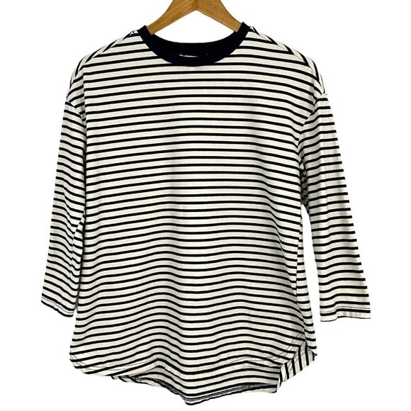 Pomander Place Tuckernuck Navy Striped Knit Popover Shirt Size S 3/4 Sleeve - Picture 1 of 8